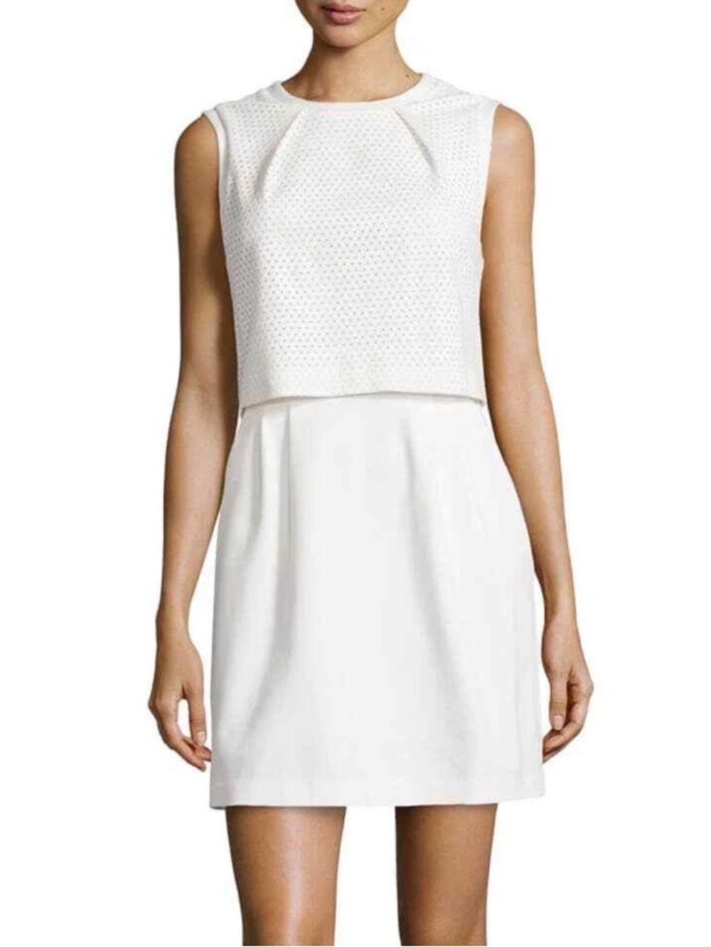 Trina Turk White Jolina Layered Perforated Dress Sleeveless Business Mini Sz 12